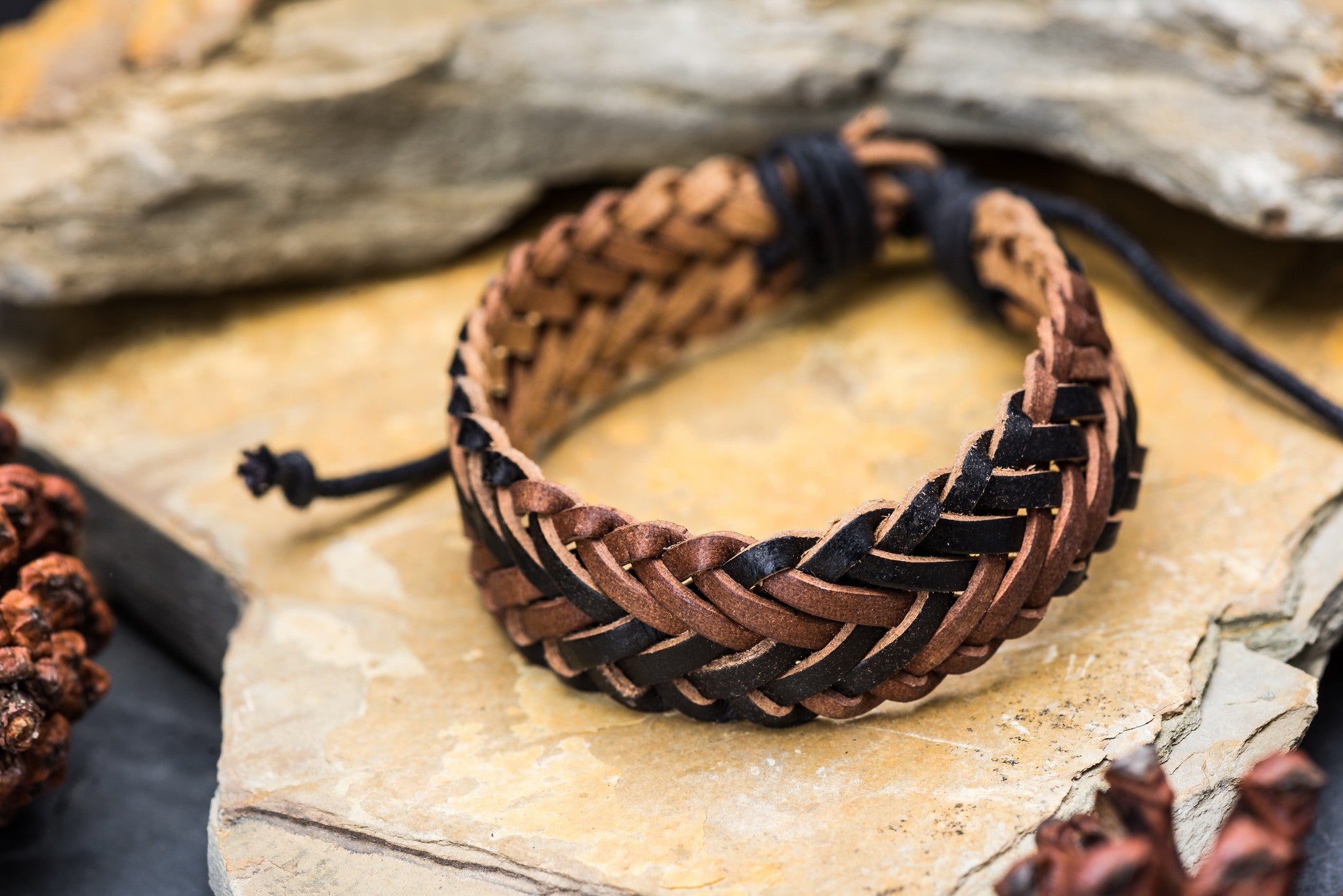 Fair Trade Hand Made Woven Leather Bracelet Braided in Brown